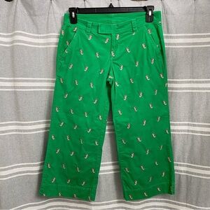 LILY PULITZER / Green with Pink Seahorse Corduroy Wide Leg Crop Pants Size 4